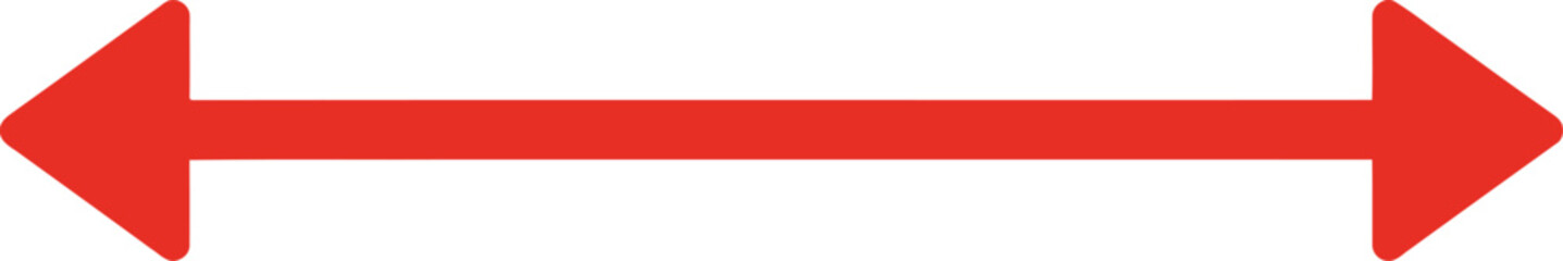 Red double head arrow horizontal direction symbol on transparent background for distance and width. © The king of vectors