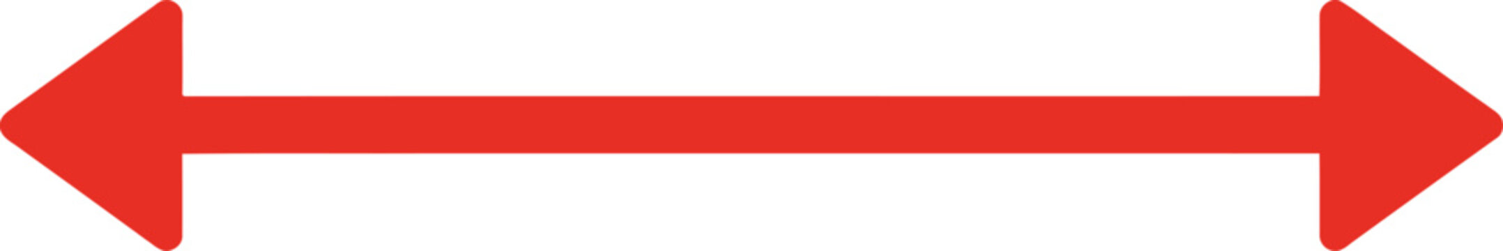 Red double head arrow horizontal direction symbol on transparent background for distance and width.