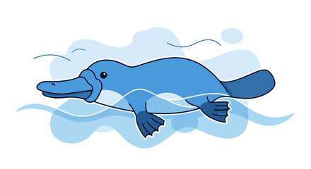 Fototapeta premium Cute cartoon platypus swimming in water illustration.