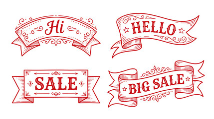 Vintage Ribbon Banners with Decorative Elements and Text © Saiful