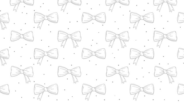 Delicate bow tie pattern with small dots in a minimalist line art style provides a charming background for baby or gift wrap.
