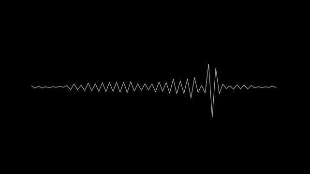 Minimalist white audio waveform animation on black background, for music visualization, sound