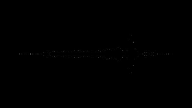 Minimalist digital audio waveform equalizer animation on black background, sound music