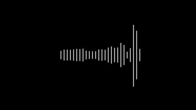 Minimalist white audio waveform animation on black background, for music visualization, and ui sound