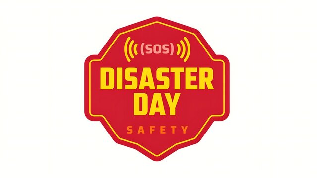 Disaster day safety warning emblem with emergency sos signal icon on red background disaster emergency security