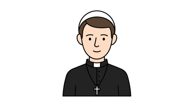 Illustrated priest in black clerical vestments with cross.