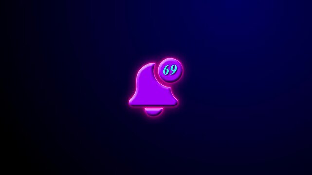 Digital Communication and Vibrant Neon Alert Bell with 69 Notification Counter 4k Animation on Dark Background. Glowing Reminder Icon, Unread Message Concept and App  Element motion animation.