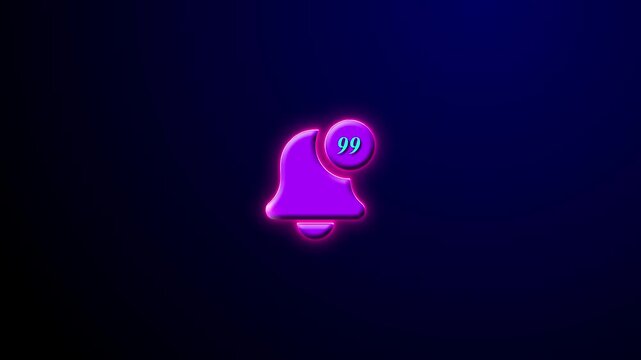 Digital Communication and Vibrant Neon Alert Bell with 99 Notification Counter 4k Animation on Dark Background. Glowing Reminder Icon, Unread Message Concept and App  Element motion animation.