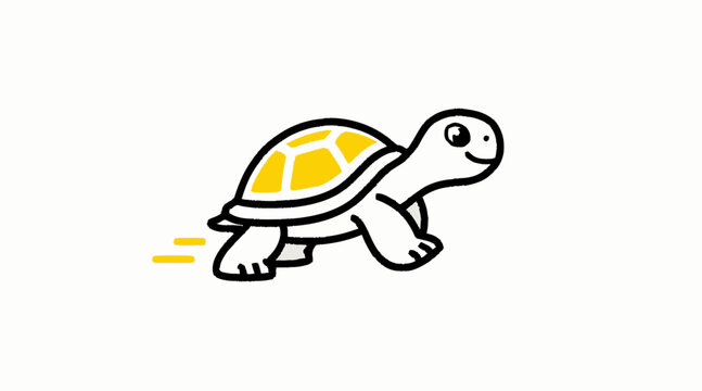 Fast moving turtle with yellow shell cartoon illustration.
