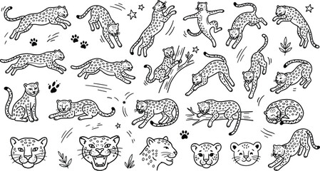 Leopard Jumping Naive Doodle vector illustration © MODA