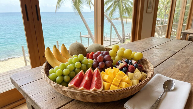 Fresh Tropical Fruit Platter by the Sea