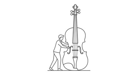 Man playing a large upright double bass instrument. © Andimanaba