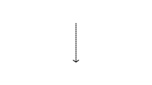 Dawon arrow direction icon with dotted line animation on white background. dot arrows icon sign animated with alpha channel. Black straight arrows animation. Reveal animation of solid, dashed 4k video