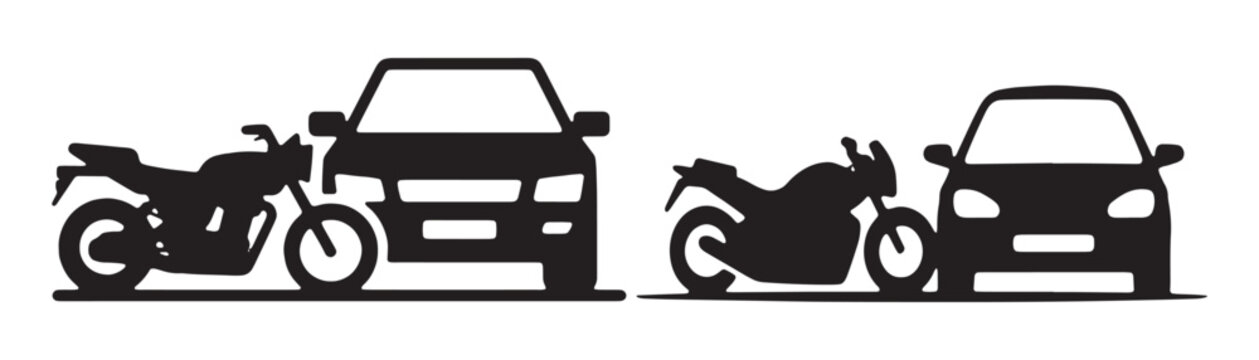 Car and motorcycle side by side vector graphic showing vehicle comparison or traffic.