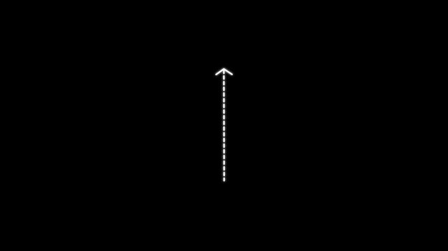 Up arrow direction icon with dotted line animation on black background. dot arrows icon sign animated with alpha channel. Black straight arrows animation. Reveal animation of solid, dashed 4k