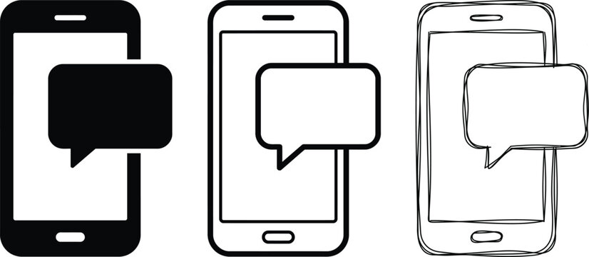 Mobile phone messaging icons with speech bubble notification smartphone notification communication cellphone technology messenger connected