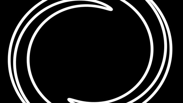 Abstract White Circular Ring Animation on Black Background, Rotating Hand Drawn Loop Frame with Dynamic Motion for Motion Graphics, HUD Interface, VFX and Video Editing