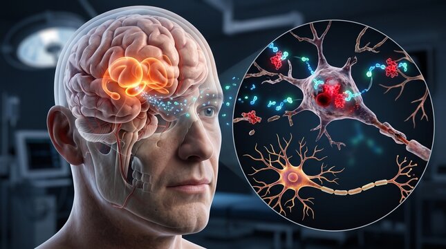 3D medical brain scan with neural activity visualization. Futuristic AI-powered neuroimaging showing cognitive function and connectivity.