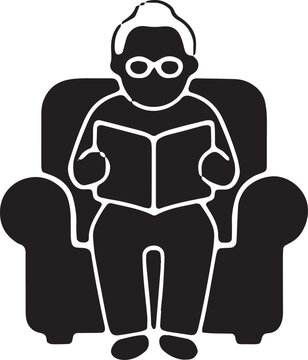 Silhouette of man reading a book in armchair book lovers appreciation day black and white