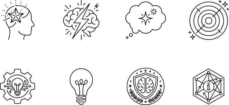 Line Icons of Creativity, Innovation, and Intelligence Concepts