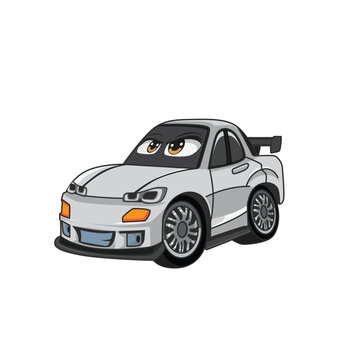 Chibi White JDM Car Racing Serious Expression