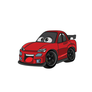 Chibi Red JDM Car Racing Serious Expression