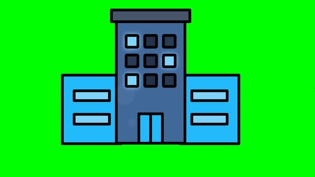 Animated Building with Green Screen Background.