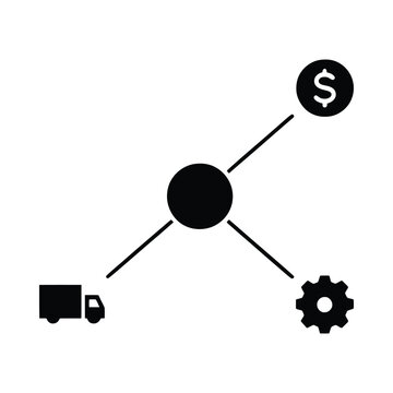 Dollar sign connected network silhouette black and white graphic on transparent background