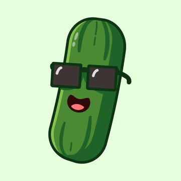 Cool Kawaii Cucumber Character Wearing Sunglasses Vector Illustration