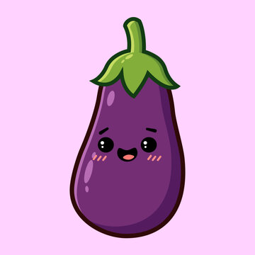 Cute Kawaii Eggplant Character Vector Illustration