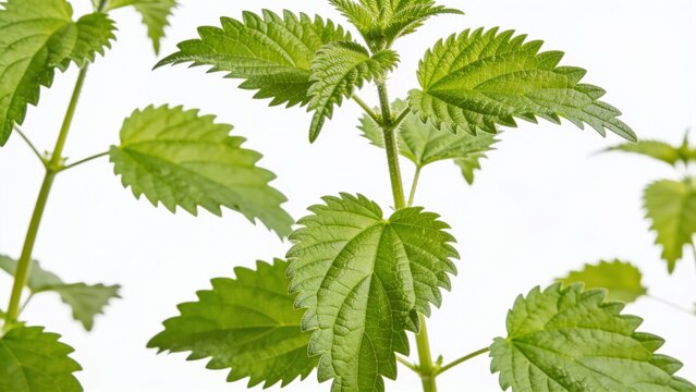 Stinging nettle plant leaves isolated on white background with stinging