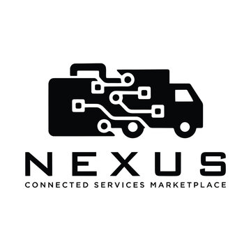 Truck silhouette with circuit board design and accompanying text black on white