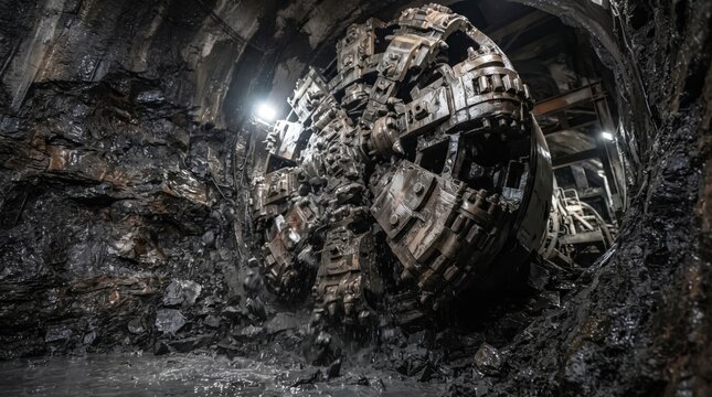 Giant Tunnel Boring Machine Working in Underground Tunnel