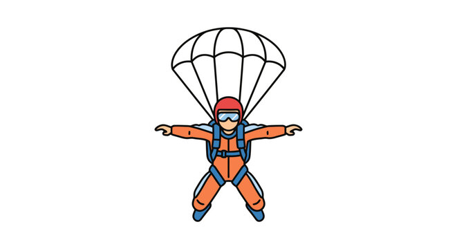 Illustration of a skydiver with open parachute in mid air.