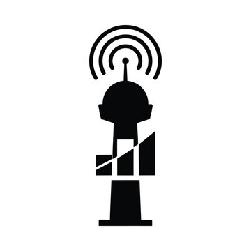 Radio tower signal icon black and white flat vector illustration on transparent background