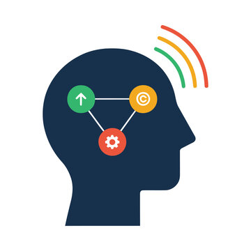 Human head silhouette with colorful lines and circular icons vector illustration