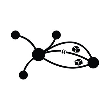 Network silhouette with nodes and cubes a black and white graphic