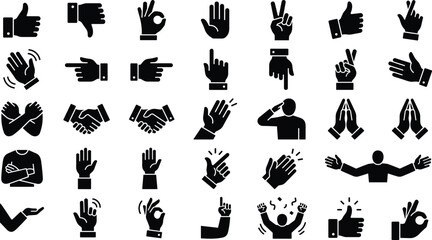 Set of hand gestures and human body language icons © Munna graphics