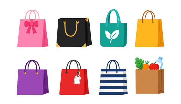 Premium Shopping Bag Collection Flat Vector Set Bag Retail Packaging Icons