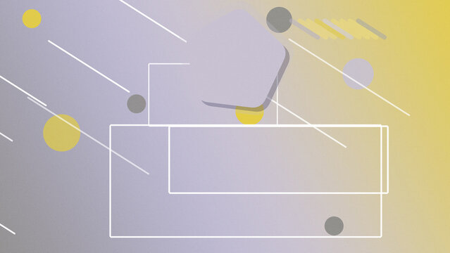 Abstract geometric design with floating line and dot elements in soft purple and warm yellow, creating a modern tech vibe with clean copy space.