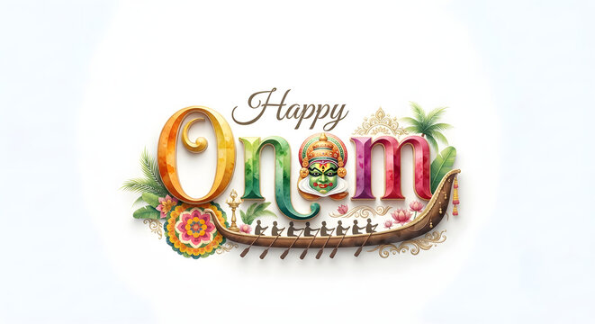 Indian Onam festival typography concept on background.