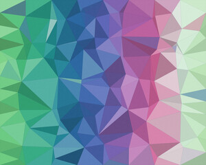 Fototapeta premium A colorful geometric polygon pattern blends green, blue, and purple into an abstract low-poly background, ideal for tech, posters, or creative design layouts.