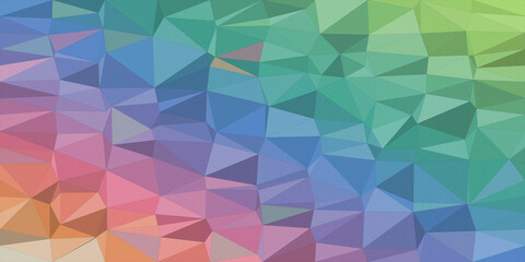 Obraz premium Abstract low-poly geometric pattern with pastel rainbow colors in a soft, modern style, ideal as a background for branding, posters, or website banners.