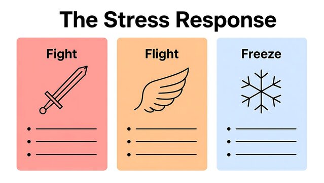 Fight Flight Freeze Stress Response Infographic, Trauma Informed Somatic Regulation Worksheet on White
