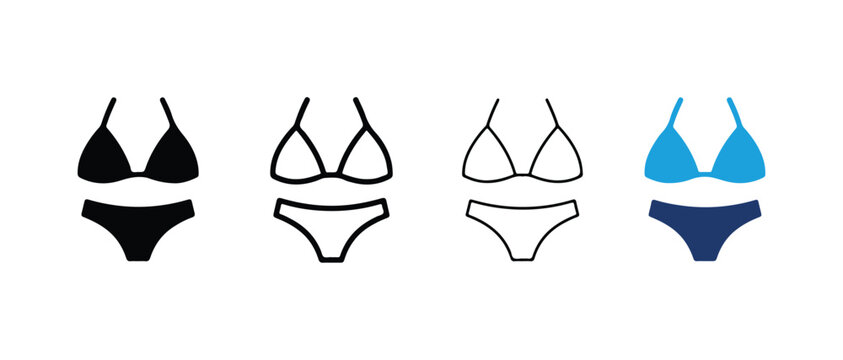 swimwear sets featuring different color variations including black bikini and onepiece designs isolated on transparent background