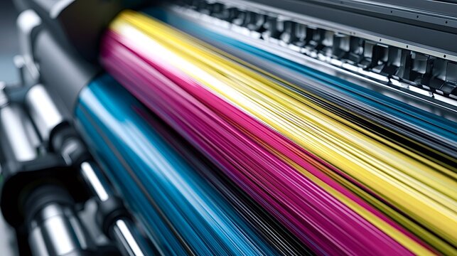 Cmyk colors printing on industrial offset press rollers