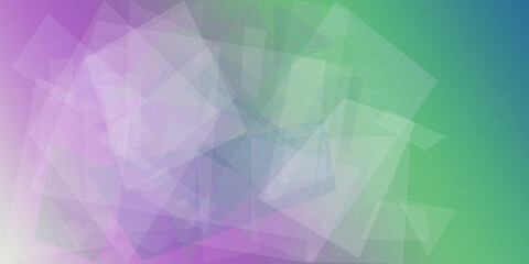 Obraz premium Abstract purple and green geometric shapes form a soft gradient backdrop, creating a calm, modern look ideal for tech, branding, or advertising layouts with copy space.