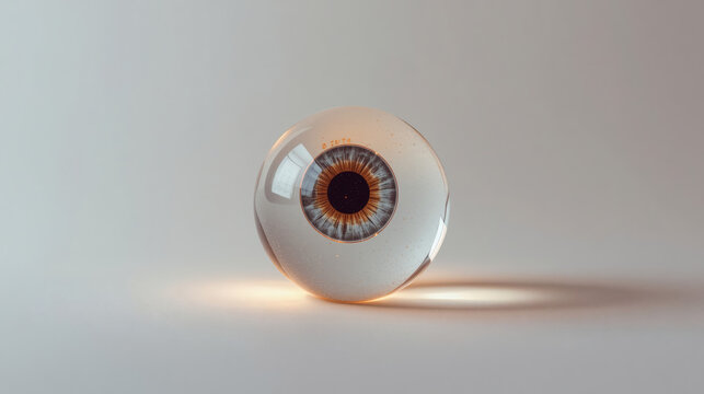 A Clear Glass Sphere Containing A Detailed Human Iris And Pupil Centered On A Neutral Surface With Soft Under Lighting