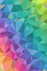 Fototapeta premium Colorful low-poly geometric abstract pattern fills the frame with blue, green, purple and pink facets, creating a modern, energetic backdrop for design projects.