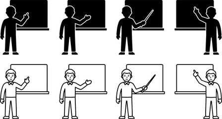 Teacher presenting at blackboard vector illustrations in various styles © MdRakibul